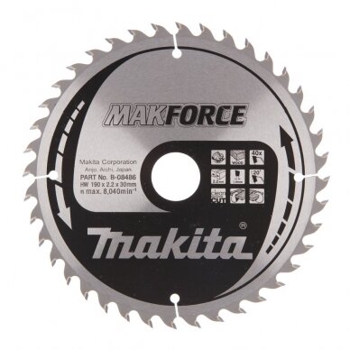 Pjovimo diskas Makita B-08486, 190X2.2X30mm, 20°, T40, medienai