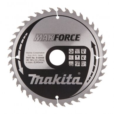 Pjovimo diskas Makita B-32340, 190X2.2X30mm, 20°, T40, medienai Pjovimo diskas Makita B-32340, 190X2.2X30mm, 20°, T40, medienai