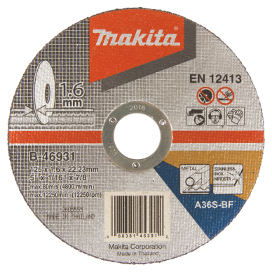Pjovimo diskas metalui Makita B-46931, 125x1,6 mm Pjovimo diskas metalui Makita B-46931, 125x1,6 mm