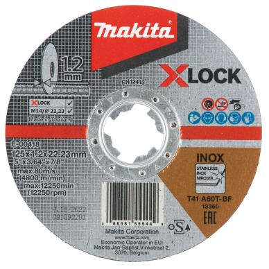 Pjovimo diskas Makita E-00418, 125X1,2MM, X-LOCK (A60T), INOX Pjovimo diskas Makita E-00418, 125X1,2MM, X-LOCK (A60T), INOX