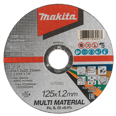 Pjovimo diskas Makita E-10724, 125X1,2x22.23mm, MULTI MATERIAL Pjovimo diskas Makita E-10724, 125X1,2x22.23mm, MULTI MATERIAL