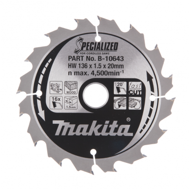 Pjovimo diskas 136x20x1,5mm 16T 20° DSS501 Makita B-10643 Pjovimo diskas 136x20x1,5mm 16T 20° DSS501 Makita B-10643