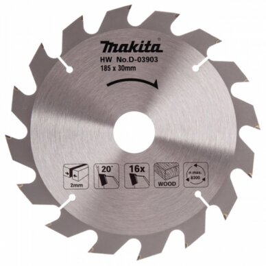 Pjovimo diskas 185x30/20/16x2,0mm 16T 20° 5704R 5705R Makita D-03903 1 Pjovimo diskas 185x30/20/16x2,0mm 16T 20° 5704R 5705R Makita D-03903 1