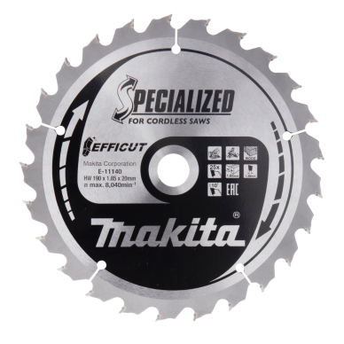 Pjovimo diskas, efektyvus TCT, 190 x 20 mm, 25T, Makita E-11140 Pjovimo diskas, efektyvus TCT, 190 x 20 mm, 25T, Makita E-11140
