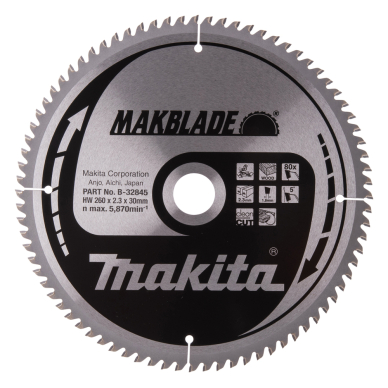 Pjovimo diskas Makita B-32845 T.C.T. MAKBLADE 260X2.3X30mm 5° T80