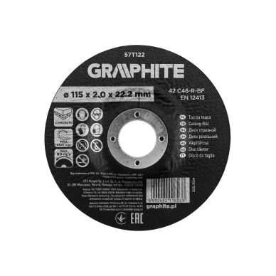 Pjovimo diskas, aliuminio oksidas betonui, išgaubtas 115 x 2,0 x 22,2 mm, 42 C46-R-BF