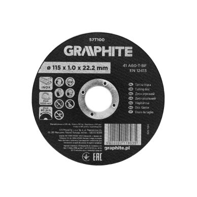 Pjovimo diskas, aliuminio oksidas, Metalui/INOX 115 x 1.0 x 22.2 mm, 41 A60-T-BF Pjovimo diskas, aliuminio oksidas, Metalui/INOX 115 x 1.0 x 22.2 mm, 41 A60-T-BF