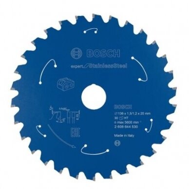 Pjovimo diskas Bosch Expert for Stainless Steel, 136x20x1.5/1.2x30T, 2608644530 Pjovimo diskas Bosch Expert for Stainless Steel, 136x20x1.5/1.2x30T, 2608644530