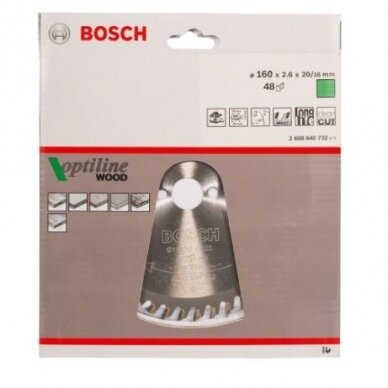 Pjovimo diskas Bosch Optiline Wood, 160x20/16, 2608640732 1