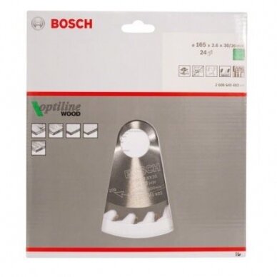 Pjovimo diskas Bosch Optiline Wood, 165x30mm, 2608640602 1 Pjovimo diskas Bosch Optiline Wood, 165x30mm, 2608640602 1