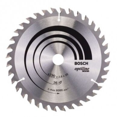 Pjovimo diskas Bosch Optiline Wood, 190x30m, 2608640617 Pjovimo diskas Bosch Optiline Wood, 190x30m, 2608640617