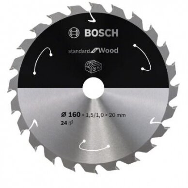 Pjovimo diskas Bosch Standard for Wood, 160x20/15.875x1.5/1.0x24T, 2608837676 Pjovimo diskas Bosch Standard for Wood, 160x20/15.875x1.5/1.0x24T, 2608837676