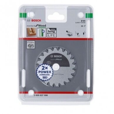 Pjovimo diskas Bosch Standard for Wood, 85x15x1.1/0.7x20T, 2608837666 1
