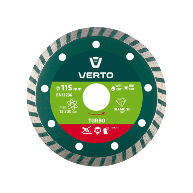 Pjovimo diskas, deimantinis, Turbo, 115mm. Pjovimo diskas, deimantinis, Turbo, 115mm.