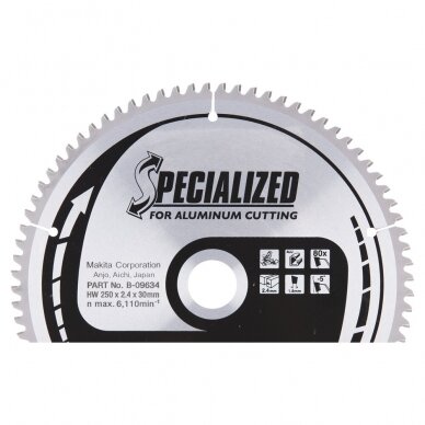 Pjovimo diskas aliuminiui Makita B-09634, 250x2,4x30mm; Z80 Pjovimo diskas aliuminiui Makita B-09634, 250x2,4x30mm; Z80
