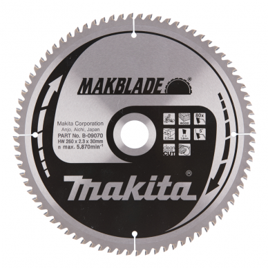 Pjovimo diskas Makita MAKBLADE B-32845, 260x2,3x30 mm, 80T, 5° Pjovimo diskas Makita MAKBLADE B-32845, 260x2,3x30 mm, 80T, 5°
