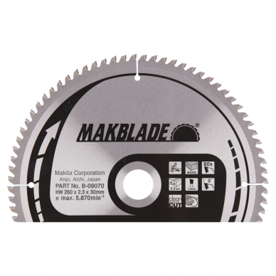 Pjovimo diskas Makita MAKBLADE B-32845, 260x2,3x30 mm, 80T, 5° 1 Pjovimo diskas Makita MAKBLADE B-32845, 260x2,3x30 mm, 80T, 5° 1