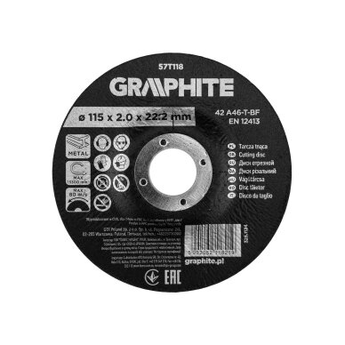 Pjovimo diskas, metalo korundas, išgaubtas 115 x 2,0 x 22,2 mm, 42 A46-T-BF