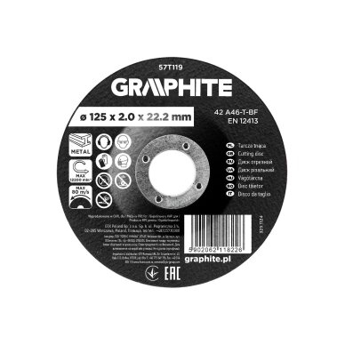 Pjovimo diskas, metalo korundas, išgaubtas 125 x 2,0 x 22,2 mm, 42 A46-T-BF