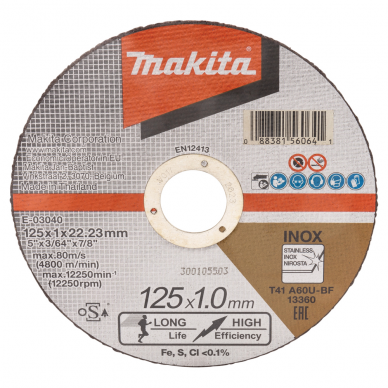 Pjovimo diskas metalui Makita E-03040, 125 x 1 mm, RST Pjovimo diskas metalui Makita E-03040, 125 x 1 mm, RST