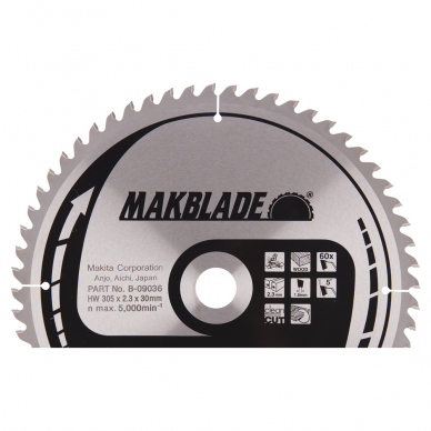 Pjovimo diskas MAKBLADE 305X2.3X30mm 5° T60 Makita B-09036 1 Pjovimo diskas MAKBLADE 305X2.3X30mm 5° T60 Makita B-09036 1