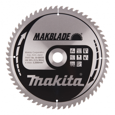 Pjovimo diskas MAKBLADE 305X2.3X30mm 5° T60 Makita B-09036 Pjovimo diskas MAKBLADE 305X2.3X30mm 5° T60 Makita B-09036