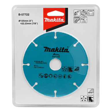 Pjovimo diskas su kietmetalio grūdeliais Makita B-57722, 125 mm 1 Pjovimo diskas su kietmetalio grūdeliais Makita B-57722, 125 mm 1