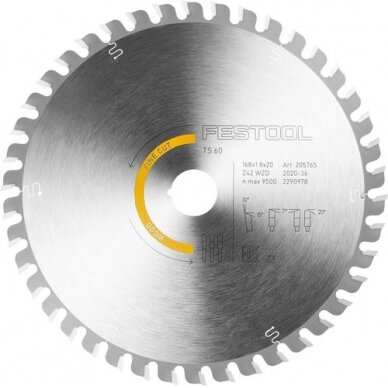Pjovimo diskas WOOD FINE CUT Festool HW 168x1,8x20 WD42 (205765) 1 Pjovimo diskas WOOD FINE CUT Festool HW 168x1,8x20 WD42 (205765) 1