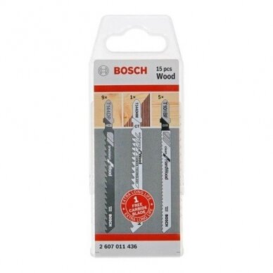 Pjūklelių komplektas Bosch Wood, 15 vnt., 2607011436