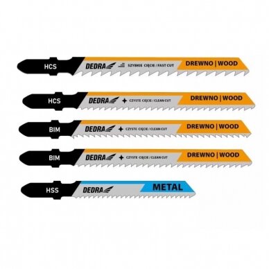 Pjūklų geležčių rinkinys medienai ir metalui Dedra 08T003, 24x100; 1x77; 1x76 mm, 5 vnt. Pjūklų geležčių rinkinys medienai ir metalui Dedra 08T003, 24x100; 1x77; 1x76 mm, 5 vnt.