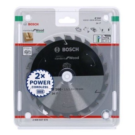 Pjovimo diskas Bosch Standard for Wood, 160x20/15.875x1.5/1.0x24T, 2608837676 1 Pjovimo diskas Bosch Standard for Wood, 160x20/15.875x1.5/1.0x24T, 2608837676 1