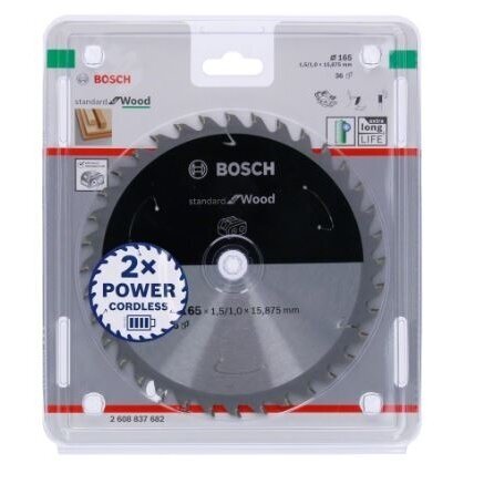 Pjovimo diskas Bosch Standard for Wood, 165x20/16x1.5/1.0x36T, 2608837686 1 Pjovimo diskas Bosch Standard for Wood, 165x20/16x1.5/1.0x36T, 2608837686 1