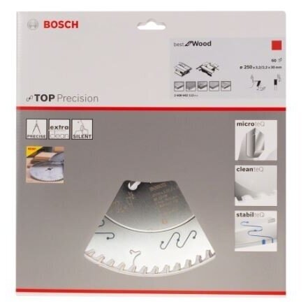 Pjovimo diskas medienai Bosch, 250x30x3,2 mm, Z60, 2608642112 1