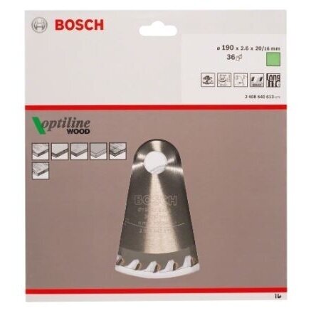 Pjovimo diskas Bosch Optiline Wood, 190x30m, 2608640615 1 Pjovimo diskas Bosch Optiline Wood, 190x30m, 2608640615 1