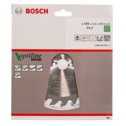 Pjovimo diskas Bosch Optiline Wood, 160x20/16, 2608640596 1 Pjovimo diskas Bosch Optiline Wood, 160x20/16, 2608640596 1