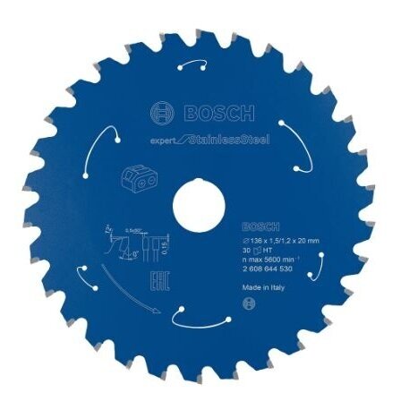 Pjovimo diskas Bosch Expert for Stainless Steel, 136x20x1.5/1.2x30T, 2608644530