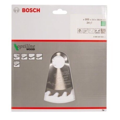 Pjovimo diskas Bosch Optiline Wood, 165x30mm, 2608640602 1 Pjovimo diskas Bosch Optiline Wood, 165x30mm, 2608640602 1