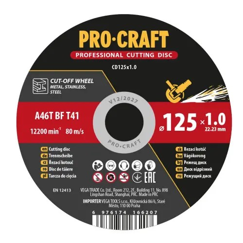 Pjovimo diskas ProCraft CD125x1.0 125 mm 1.0 mm 22.2 mm Pjovimo diskas ProCraft CD125x1.0 125 mm 1.0 mm 22.2 mm