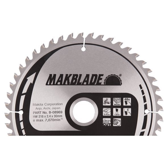 Pjovimo diskas 216x30x2,4mm 48T 5° LS0800DW Makita B-08969 Pjovimo diskas 216x30x2,4mm 48T 5° LS0800DW Makita B-08969