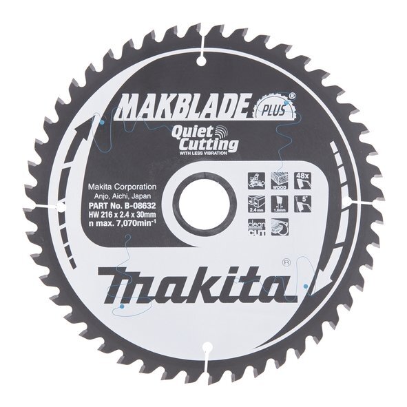 Pjovimo diskas 216x30x2,4mm 48T MAKBLADE PLUS Makita B-08632 1 Pjovimo diskas 216x30x2,4mm 48T MAKBLADE PLUS Makita B-08632 1
