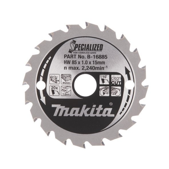 Pjovimo diskas 85x15mm 20T Medžiui Makita B-16885 Pjovimo diskas 85x15mm 20T Medžiui Makita B-16885