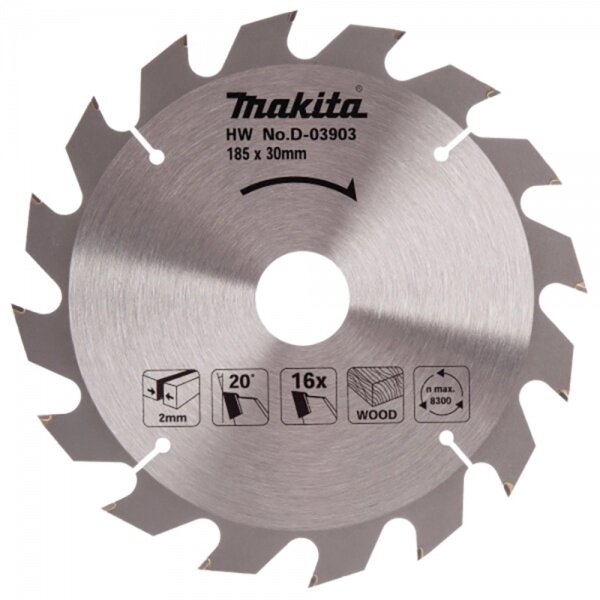 Pjovimo diskas 185x30/20/16x2,0mm 16T 20° 5704R 5705R Makita D-03903 1 Pjovimo diskas 185x30/20/16x2,0mm 16T 20° 5704R 5705R Makita D-03903 1