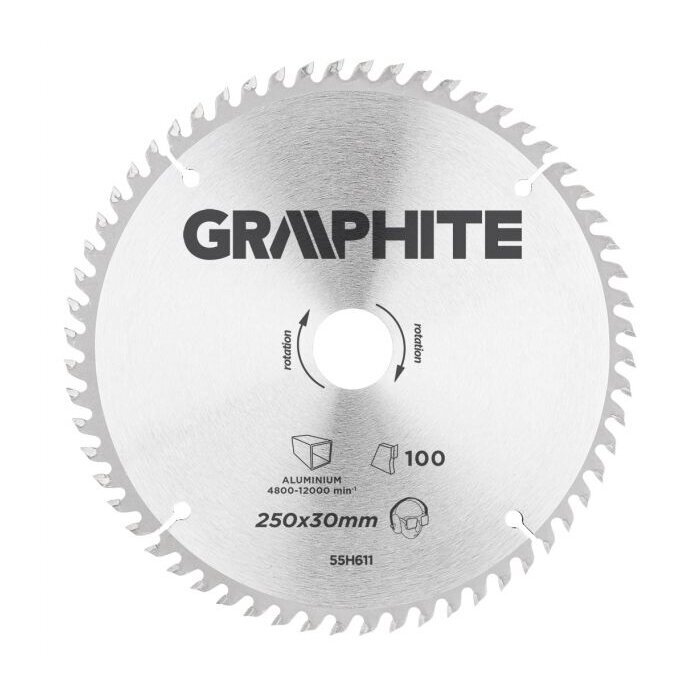 Pjovimo diskas aliuminiui Graphite 55H611, 250X30, 100 dantukų Pjovimo diskas aliuminiui Graphite 55H611, 250X30, 100 dantukų