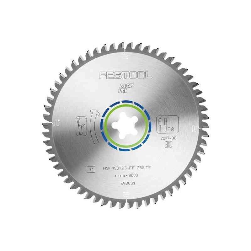 Pjovimo diskas ALUMINIUM/PLASTICS Festool HW 190x2,6 FF TF58 (492051) 1 Pjovimo diskas ALUMINIUM/PLASTICS Festool HW 190x2,6 FF TF58 (492051) 1