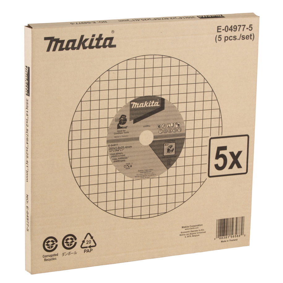 Pjovimo diskas Makita E-04977-5, 14" 355 X 2,8 X 25, 4MM, ALUMINIUM, 5 vnt. 2 Pjovimo diskas Makita E-04977-5, 14" 355 X 2,8 X 25, 4MM, ALUMINIUM, 5 vnt. 2