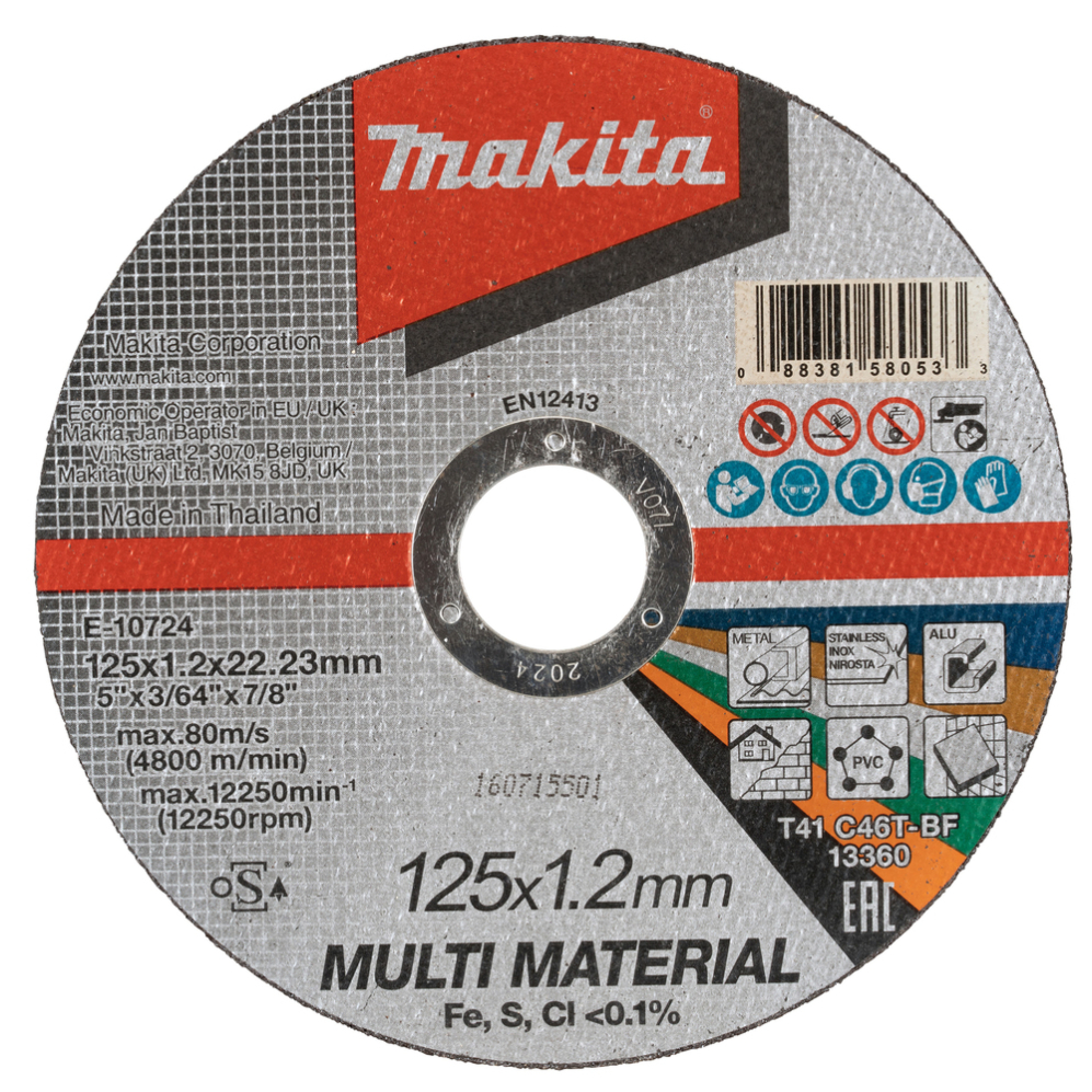 Pjovimo diskas Makita E-10724, 125X1,2x22.23mm, MULTI MATERIAL Pjovimo diskas Makita E-10724, 125X1,2x22.23mm, MULTI MATERIAL
