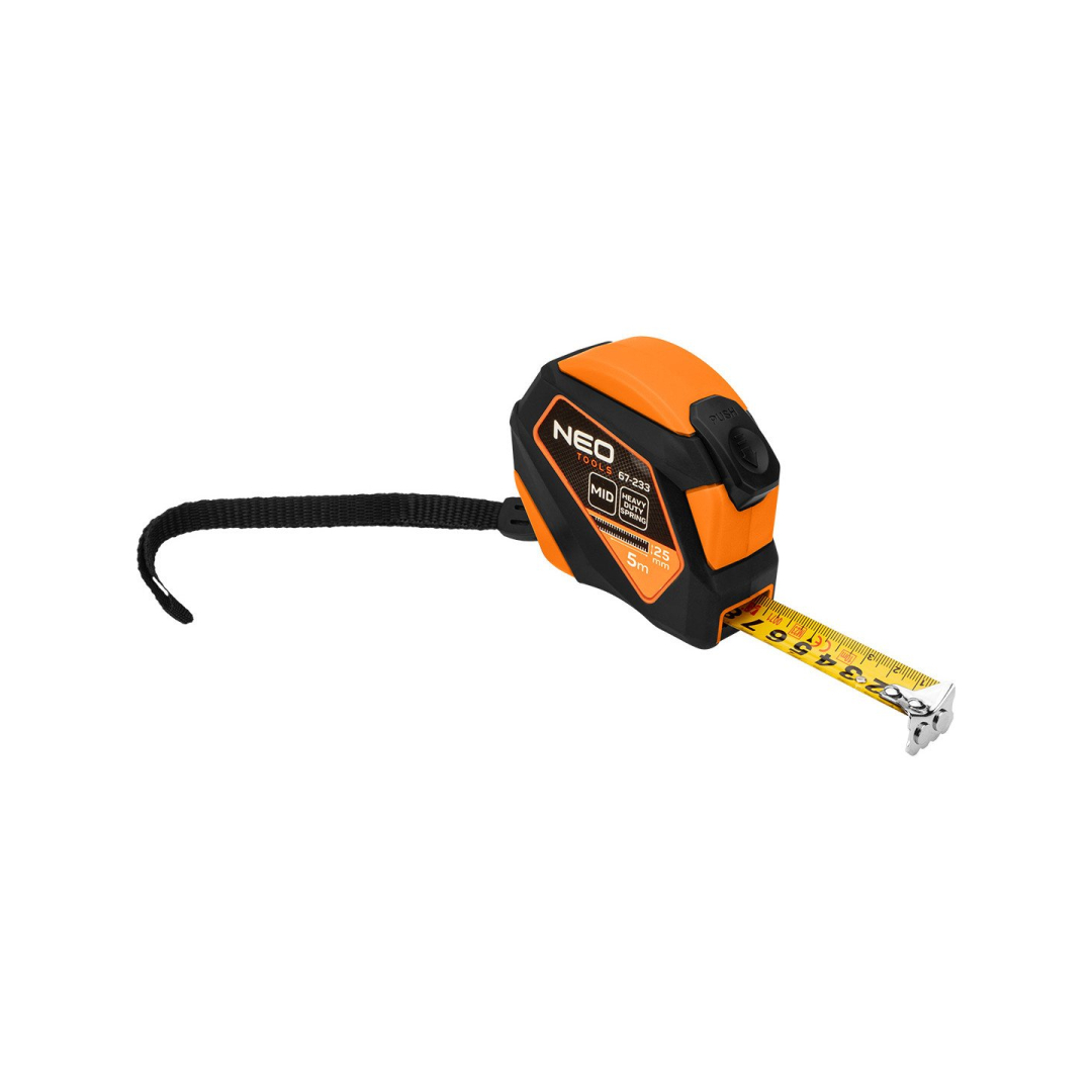 Plieninė juosta 5 m x 25 mm, automatinis užraktas, stabdymo mygtukas, magnetas Plieninė juosta 5 m x 25 mm, automatinis užraktas, stabdymo mygtukas, magnetas