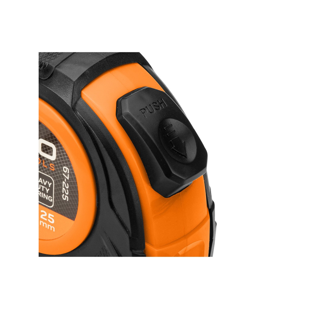 Plieninė ruletė 10 m x 25 mm, automatinis užraktas, du stabdymo mygtukai 8