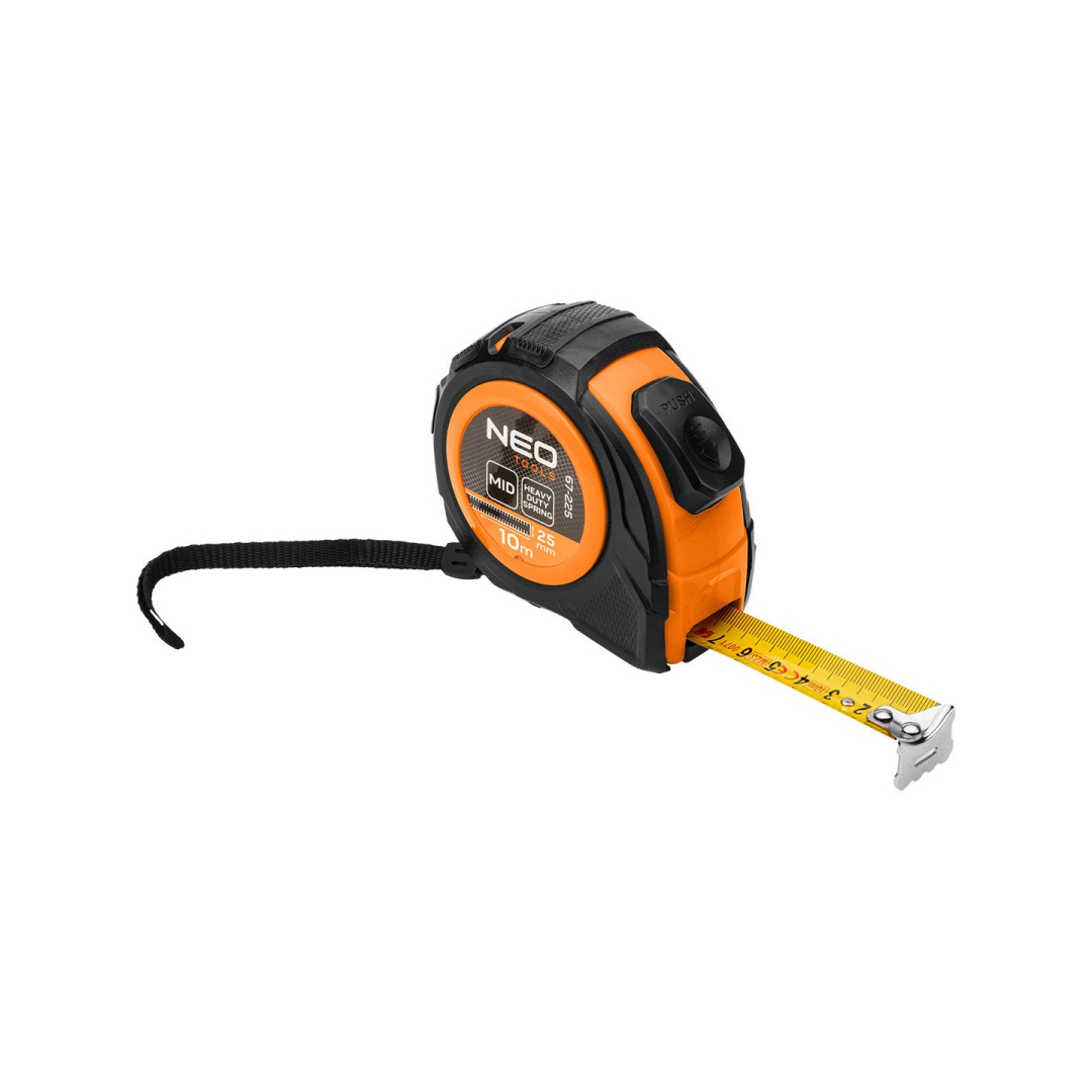 Plieninė ruletė 10 m x 25 mm, automatinis užraktas, du stabdymo mygtukai