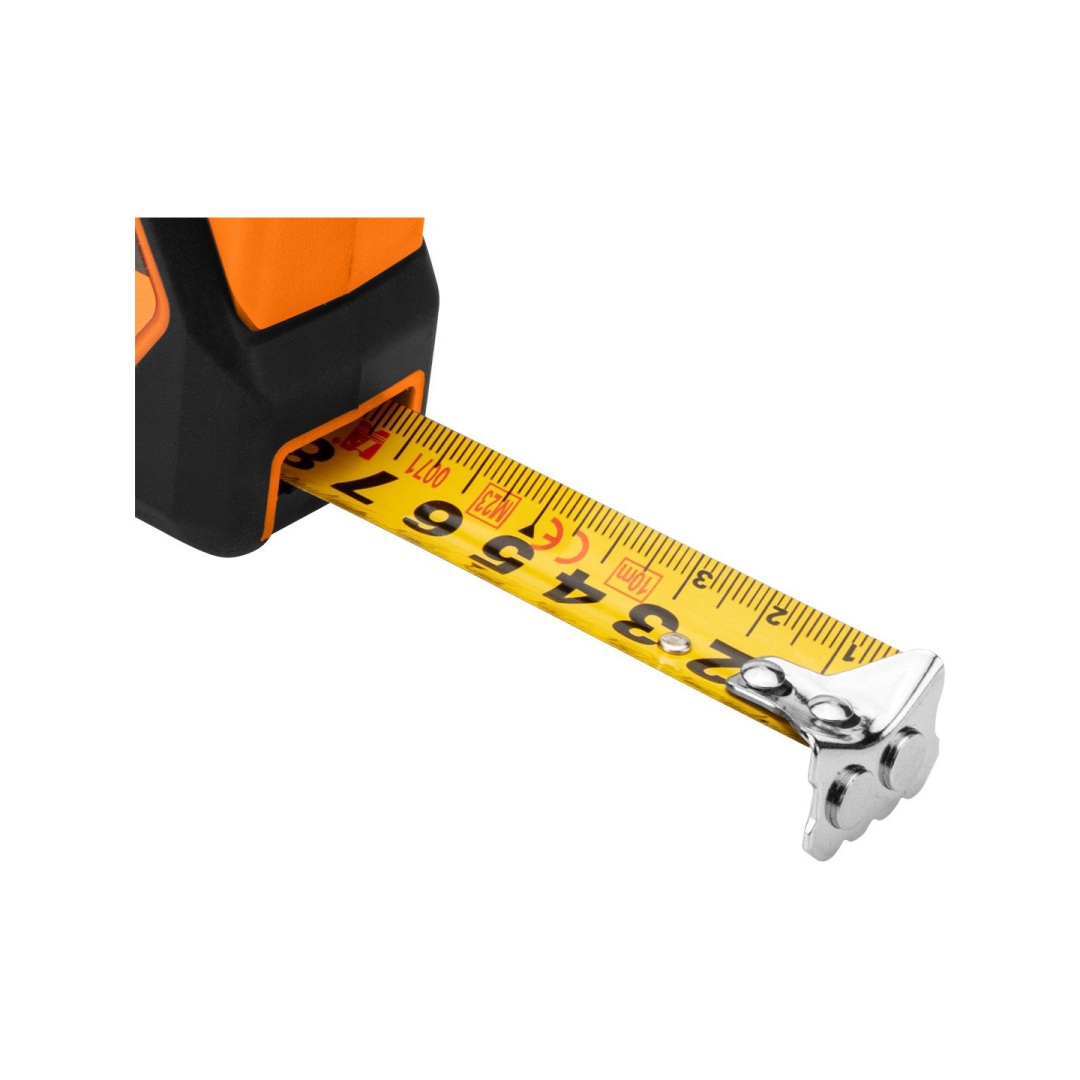 Plieninė ruletė 10 m x 25 mm, automatinis užraktas, stabdymo mygtukas, magnetas 6